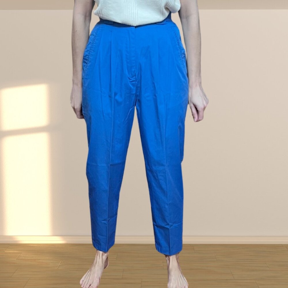 Vintage Izod Club Bright Blue High Waisted Pleated Pants, Elastic Waist